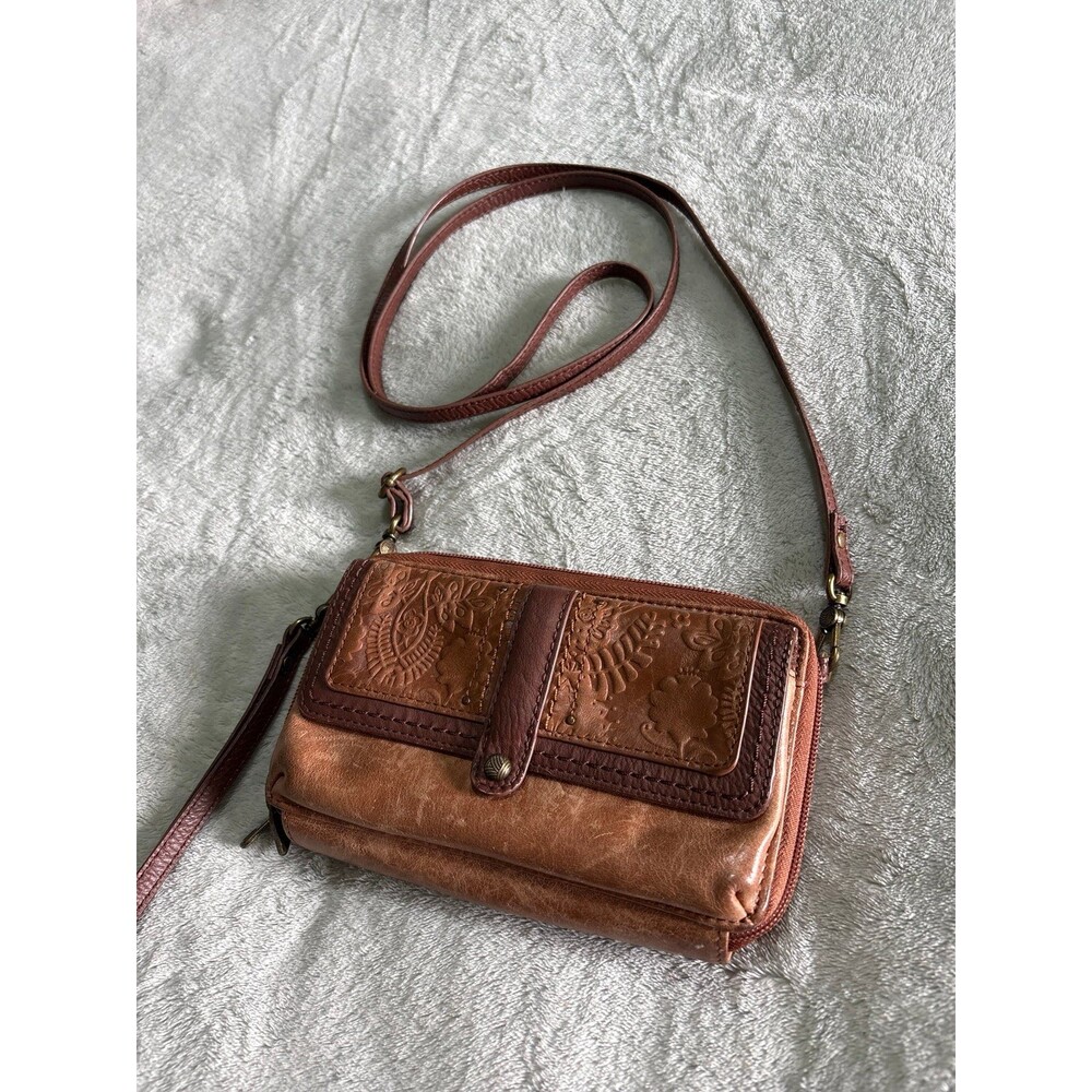 Brown leather crossbody wallet bag purse clutch boho western cowboy festival